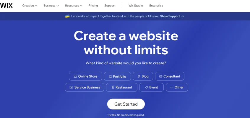 Wix website homepage